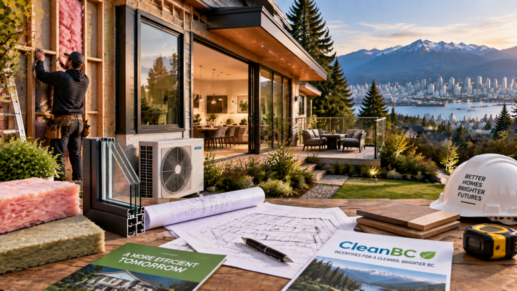 Modern Vancouver home renovation showing energy-efficient upgrades including improved windows, insulation planning, and sustainable construction features