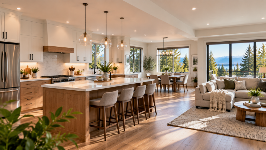 Modern Vancouver home renovation with upgraded kitchen, open living space, and value-focused interior design