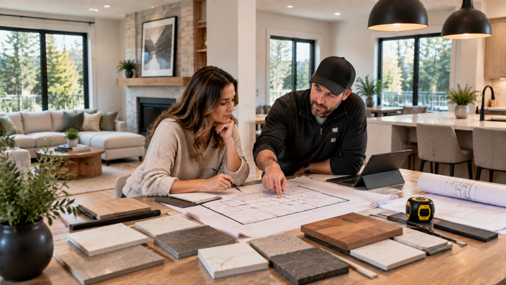 Vancouver homeowner reviewing renovation plans with a professional general contractor